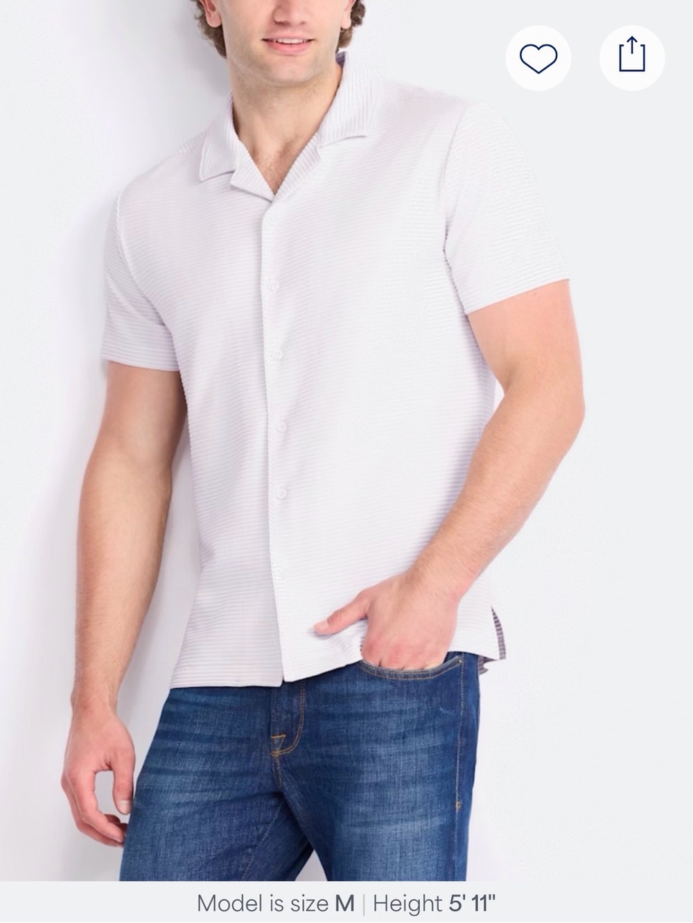 Men's White Short-Sleeve Casual Button-Down Shirt